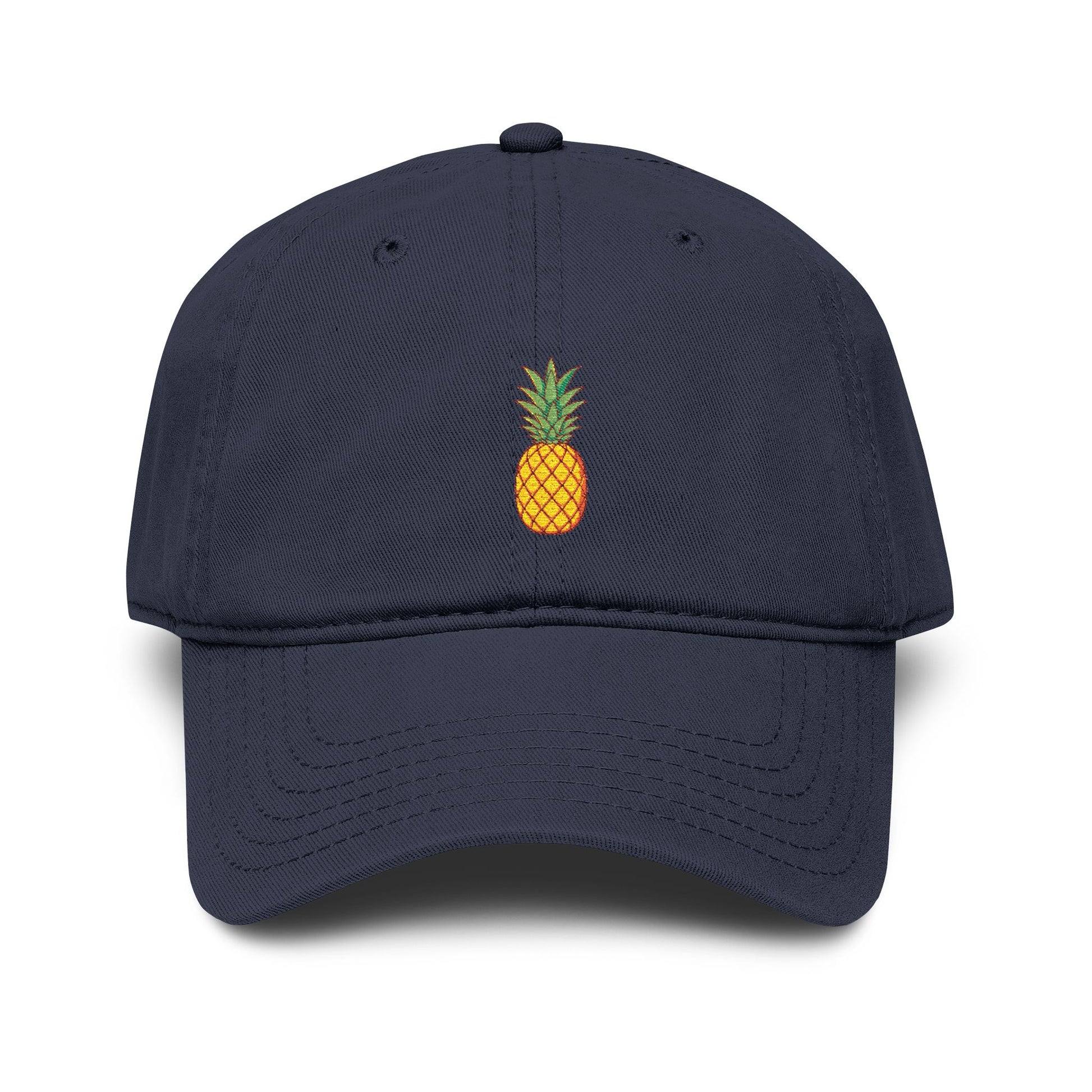 Pineapple Embroidered Washed Baseball Cap Hats Printify One size Navy
