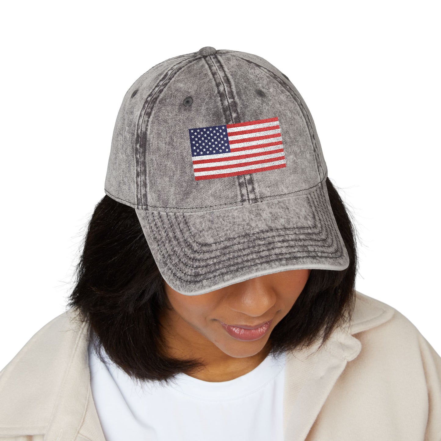 Vintage Washed Dad Hat with Embroidered American Flag — Patriotic Cap for 4th of July & Everyday Wear Hats Printify
