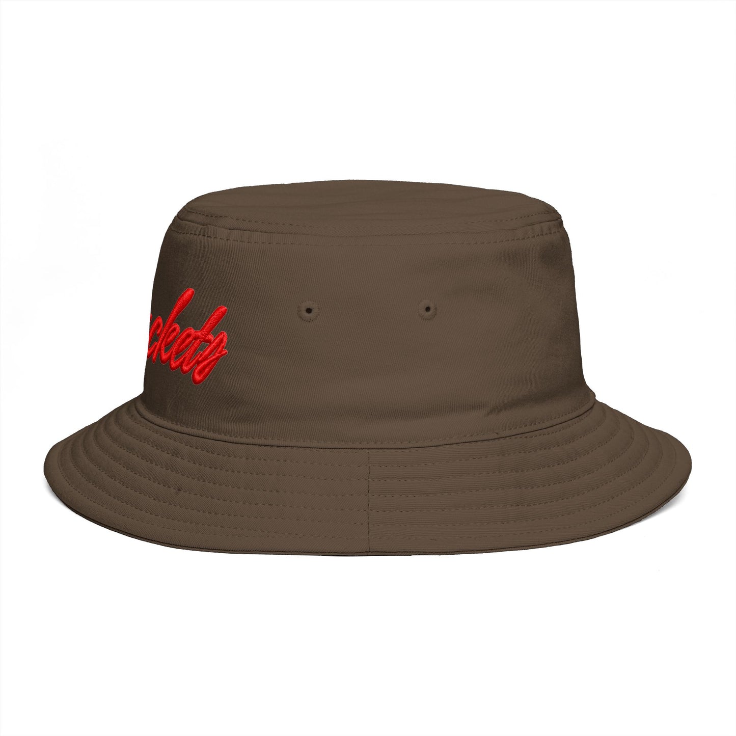 Bucket Hat — Retro Script 'Bucketd' Embroidered Brown Summer Hat