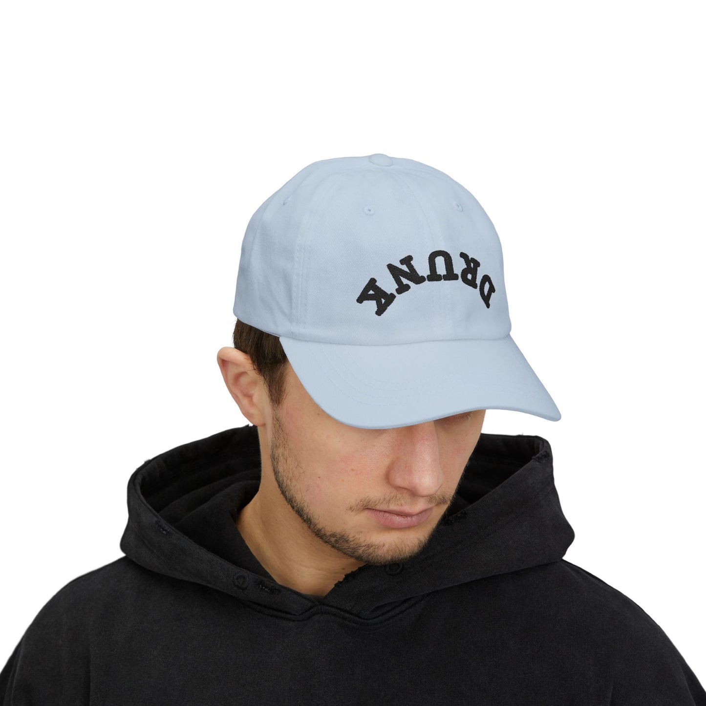 Dad Cap – 'DRUNK' Arch Embroidered White Baseball Hat