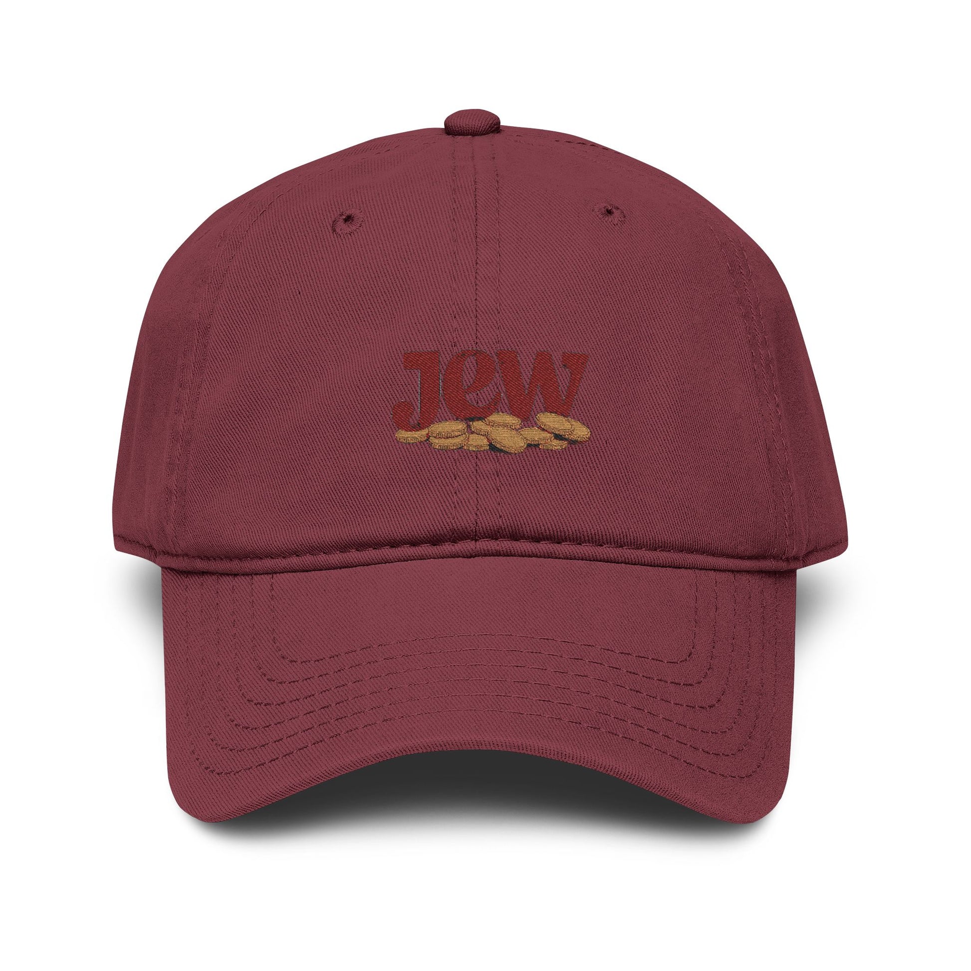 Embroidered "Jew" Challah Bread Washed Baseball Cap Hats Printify One size Maroon