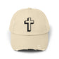 Distressed Black Cross Cap — Vintage Christian Baseball Hat Hats Printify Stone One size