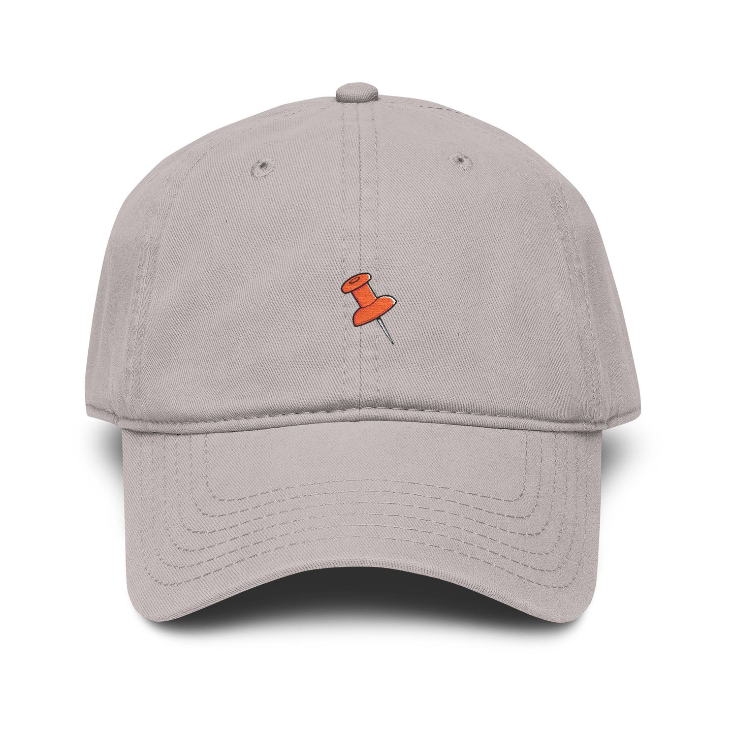 Washed Baseball Cap with Tiny Orange Pushpin Embroidery — Casual Everyday Hat Hats Printify One size Gray