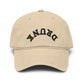 Washed Baseball Cap with 'DRUNK' Embroidered Arch – Vintage Distressed Dad Hat