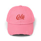 Distressed 'Cola' Vintage Baseball Cap – Retro Script Logo Hat Hats Printify True Pink One size