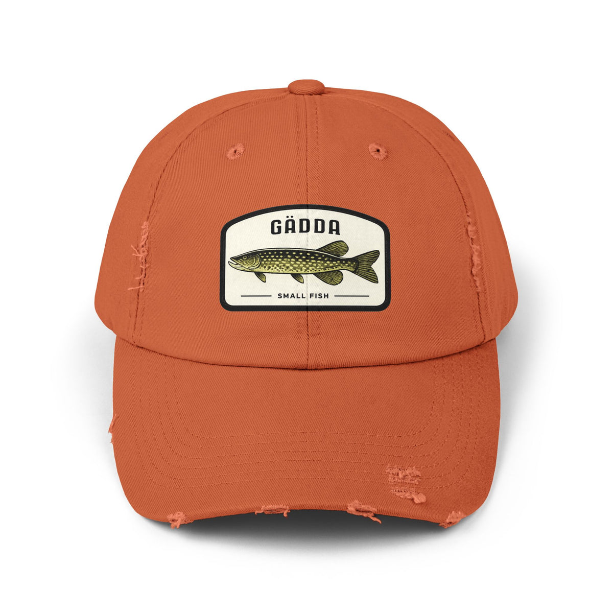 Fishing Hat – 'Gädda' Pike Patch Distressed Cap Hats Printify Burnt Orange One size