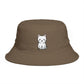 Brown Bucket Hat with Cute White Cat Embroidery — Casual Cat Lover Accessory Hats Printify