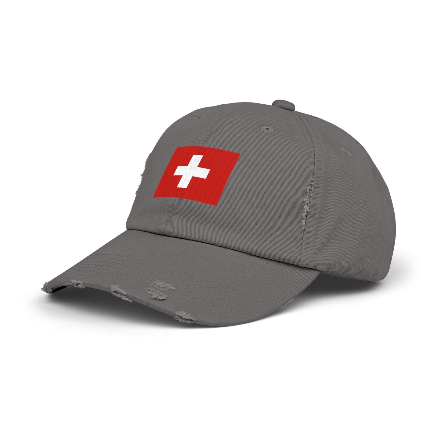 Swiss Flag Distressed Cap — Vintage Red Cross Baseball Hat Hats Printify