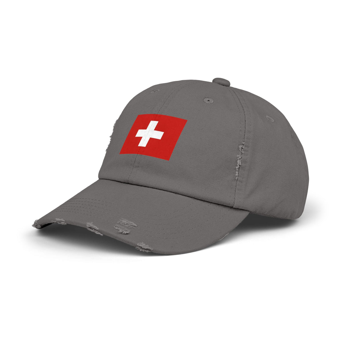 Swiss Flag Distressed Cap — Vintage Red Cross Baseball Hat Hats Printify