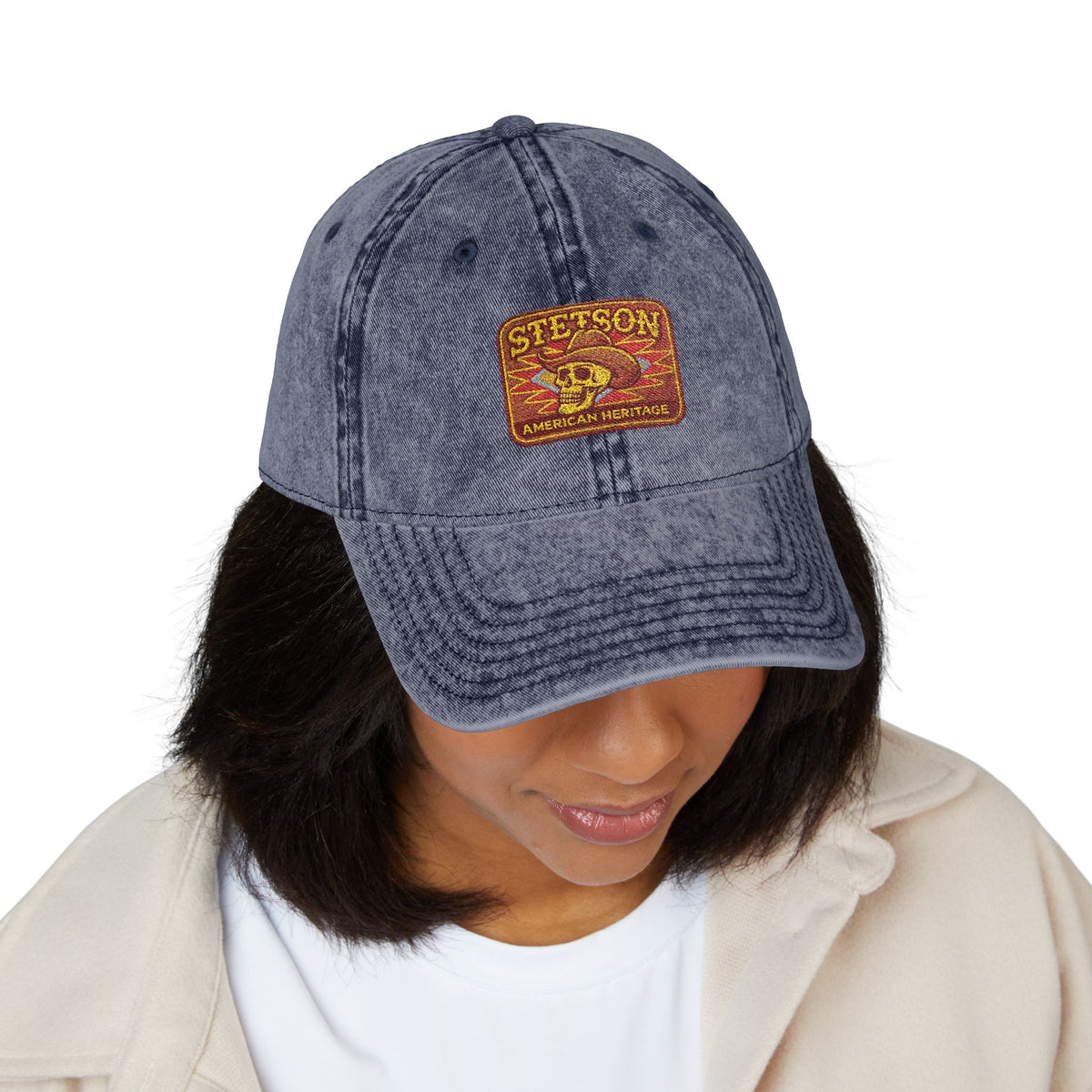 Vintage Embroidered Stetson Patch Cap — Washed Red Baseball Hat