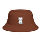 Brown Bucket Hat with Cute White Cat Embroidery — Casual Cat Lover Accessory Hats Printify