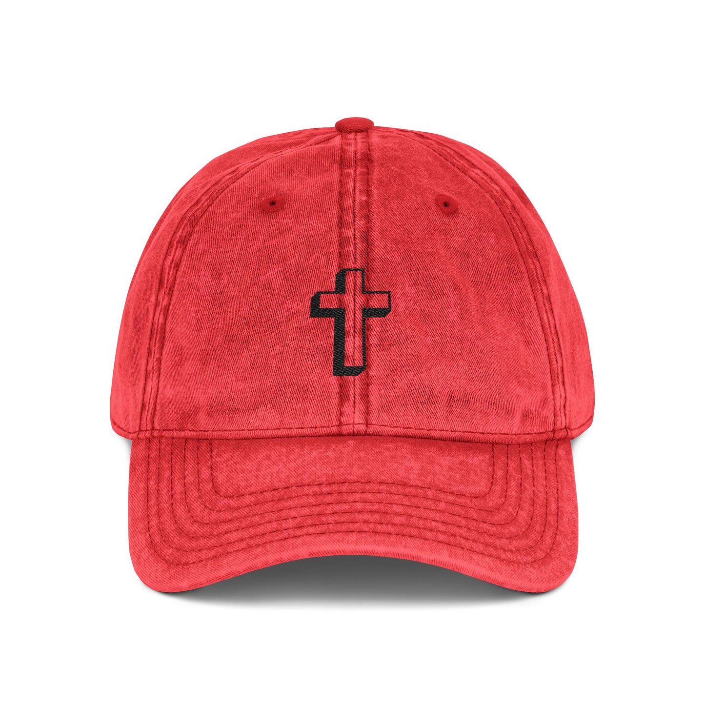 Vintage Embroidered Cross Cap — Distressed Red Dad Hat Hats Printify One size Red
