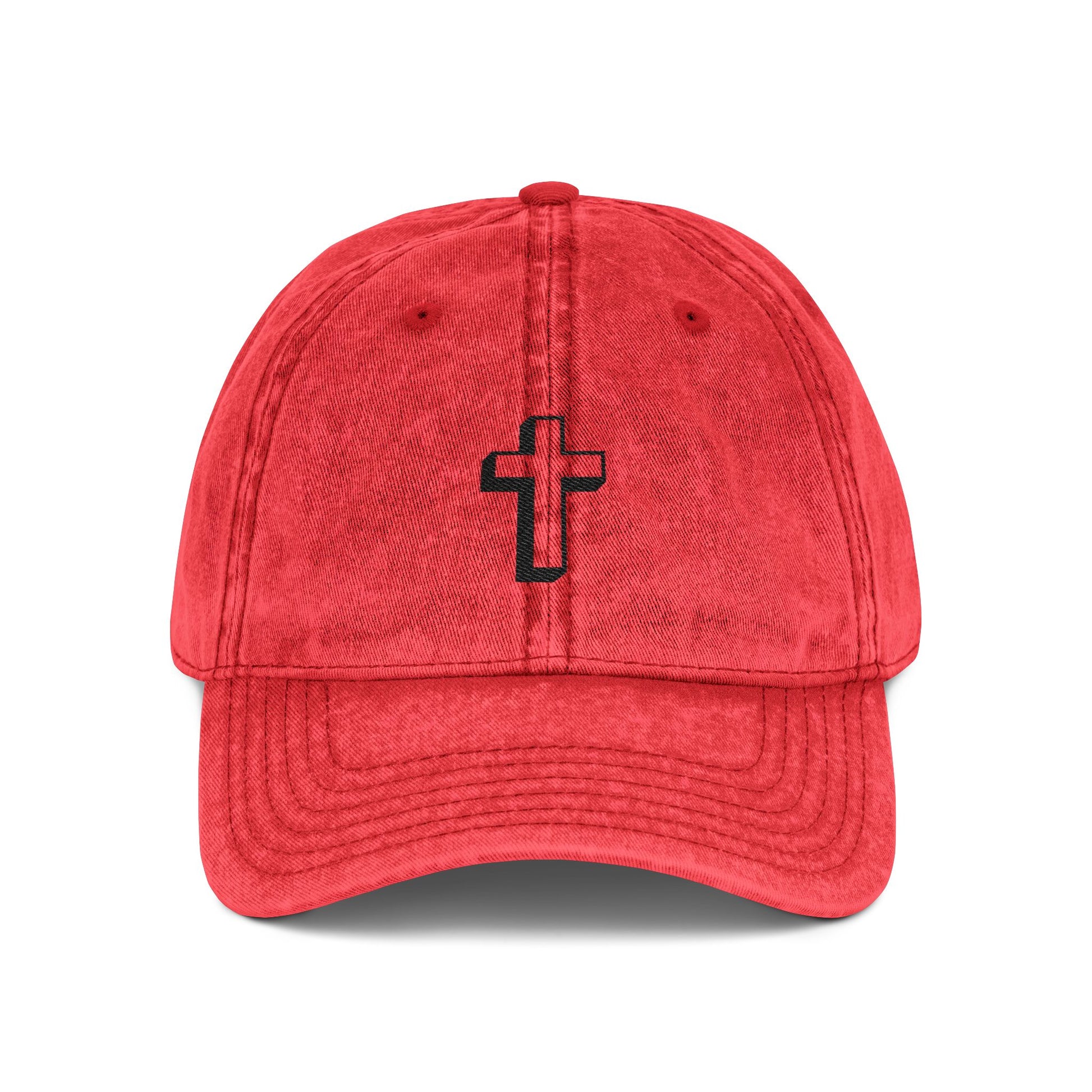 Vintage Embroidered Cross Cap — Distressed Red Dad Hat Hats Printify One size Red