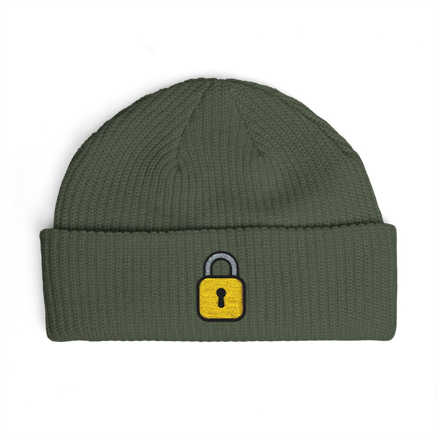 Embroidered Lock Cuff Beanie – Secure Padlock Knit Hat Hats Printify One size Cypress