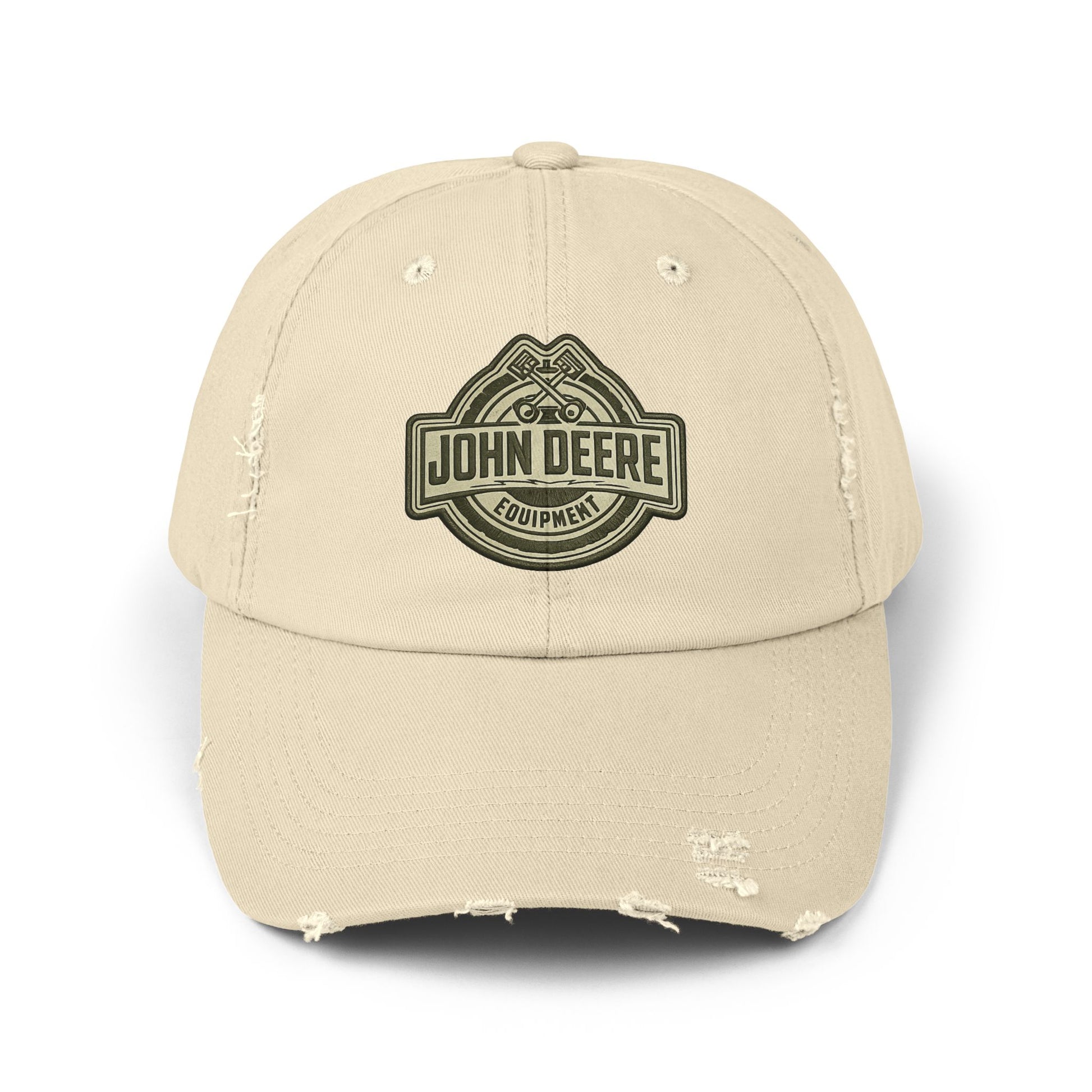 Distressed John Deere Logo Cap — Vintage Farm Equipment Baseball Hat Hats Printify Stone One size