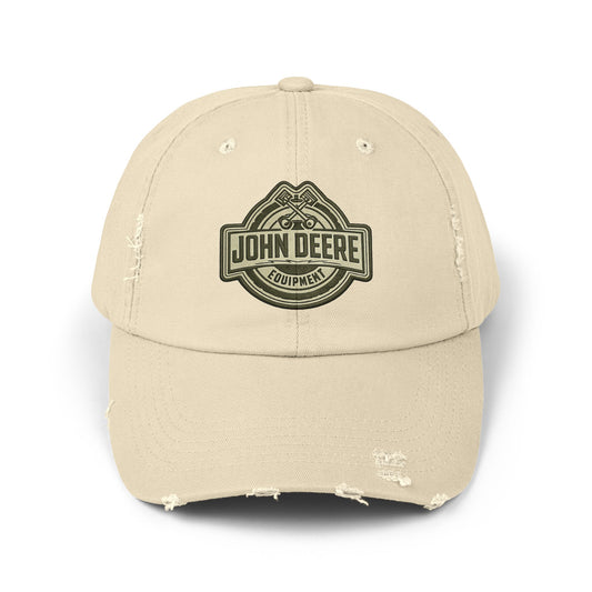 Distressed John Deere Logo Cap — Vintage Farm Equipment Baseball Hat Hats Printify Stone One size