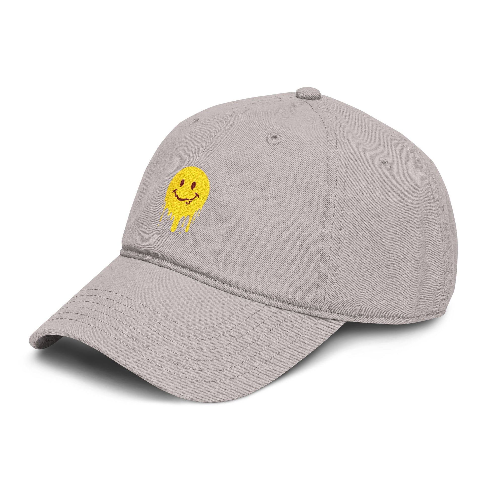Washed Baseball Cap — Drippy Yellow Smile Embroidered Hat Hats Printify