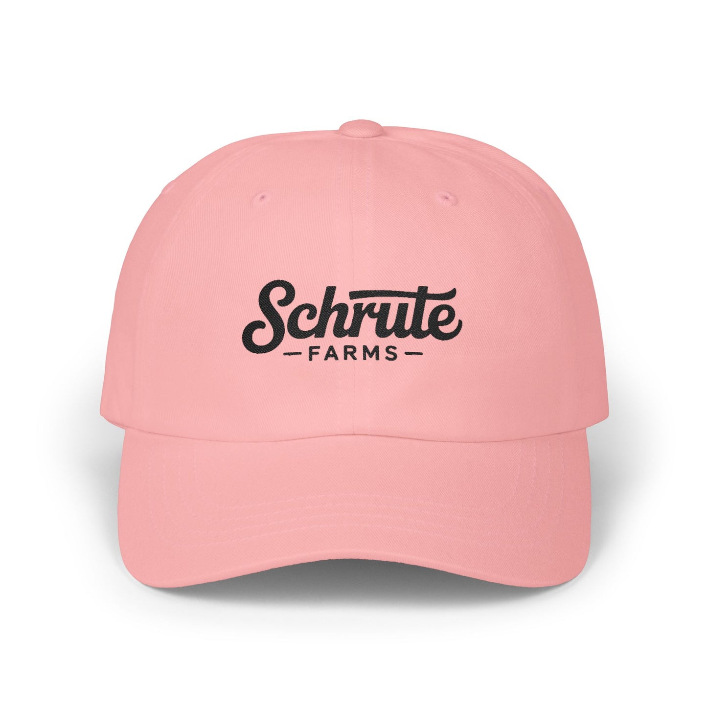Schrute Farms Dad Cap — Vintage Script Embroidered Baseball Hat Hats Printify Pink One size
