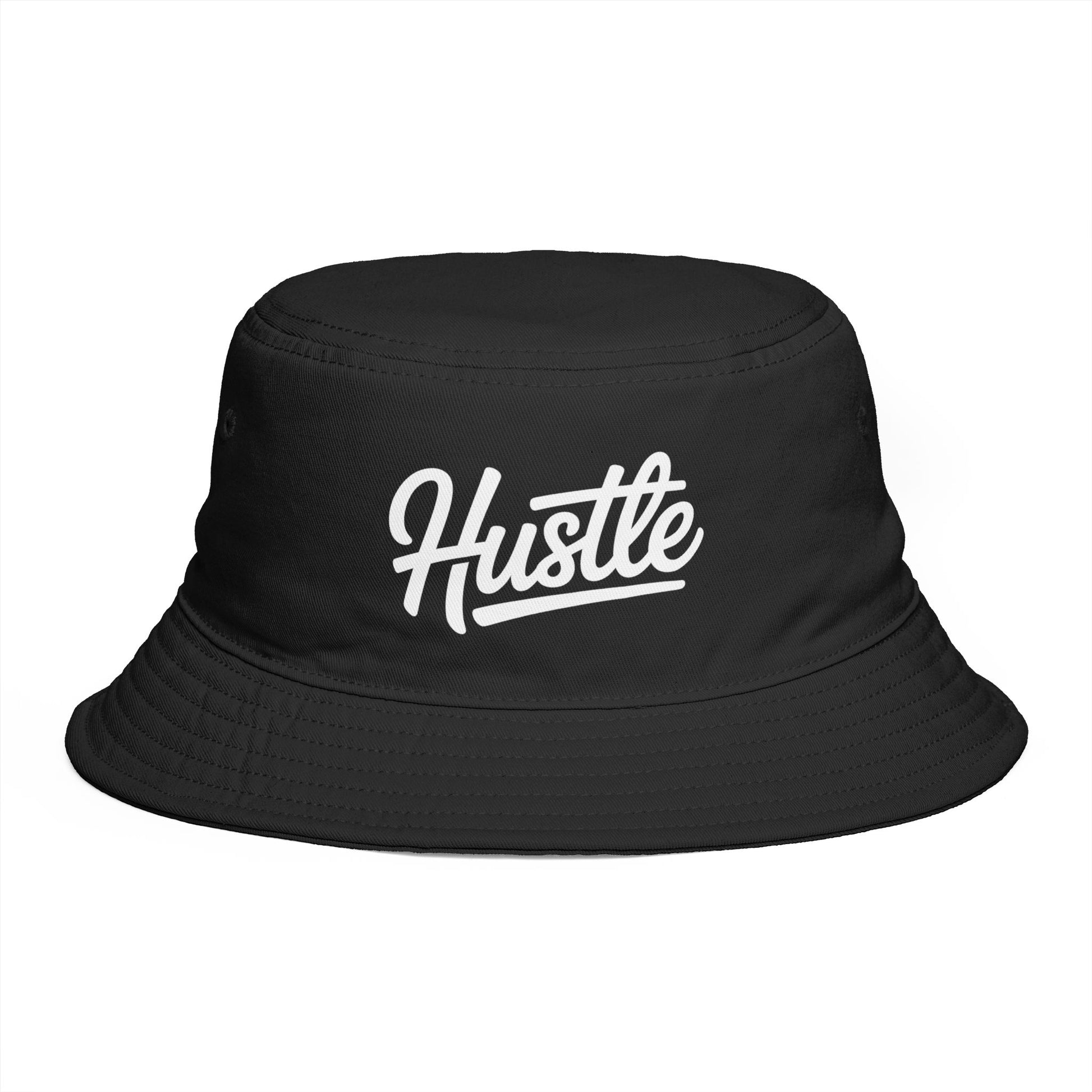 Hustle Embroidered Bucket Hat — Retro Script Streetwear Cap Hats Printify One size Black