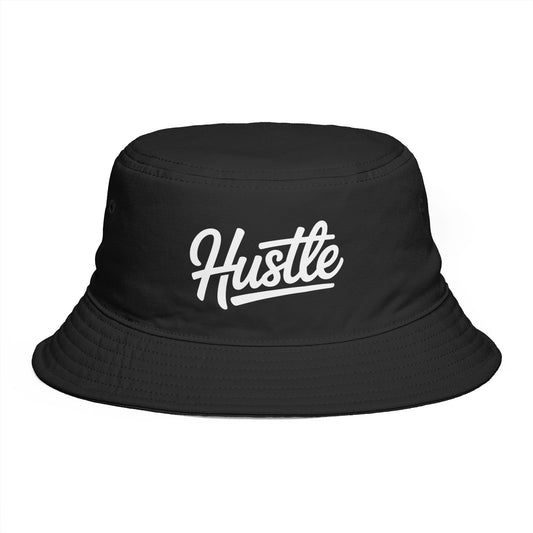Hustle Embroidered Bucket Hat — Retro Script Streetwear Cap Hats Printify One size Black