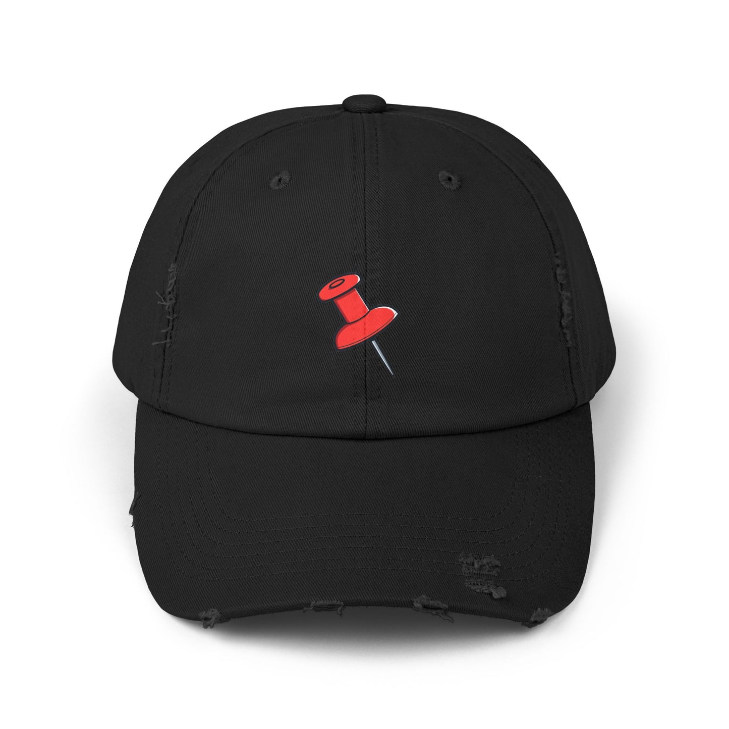 Pushpin Embroidered Distressed Cap Hats Printify Black One size