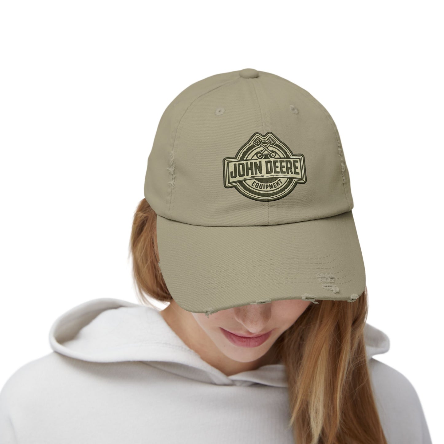 Distressed John Deere Logo Cap — Vintage Farm Equipment Baseball Hat