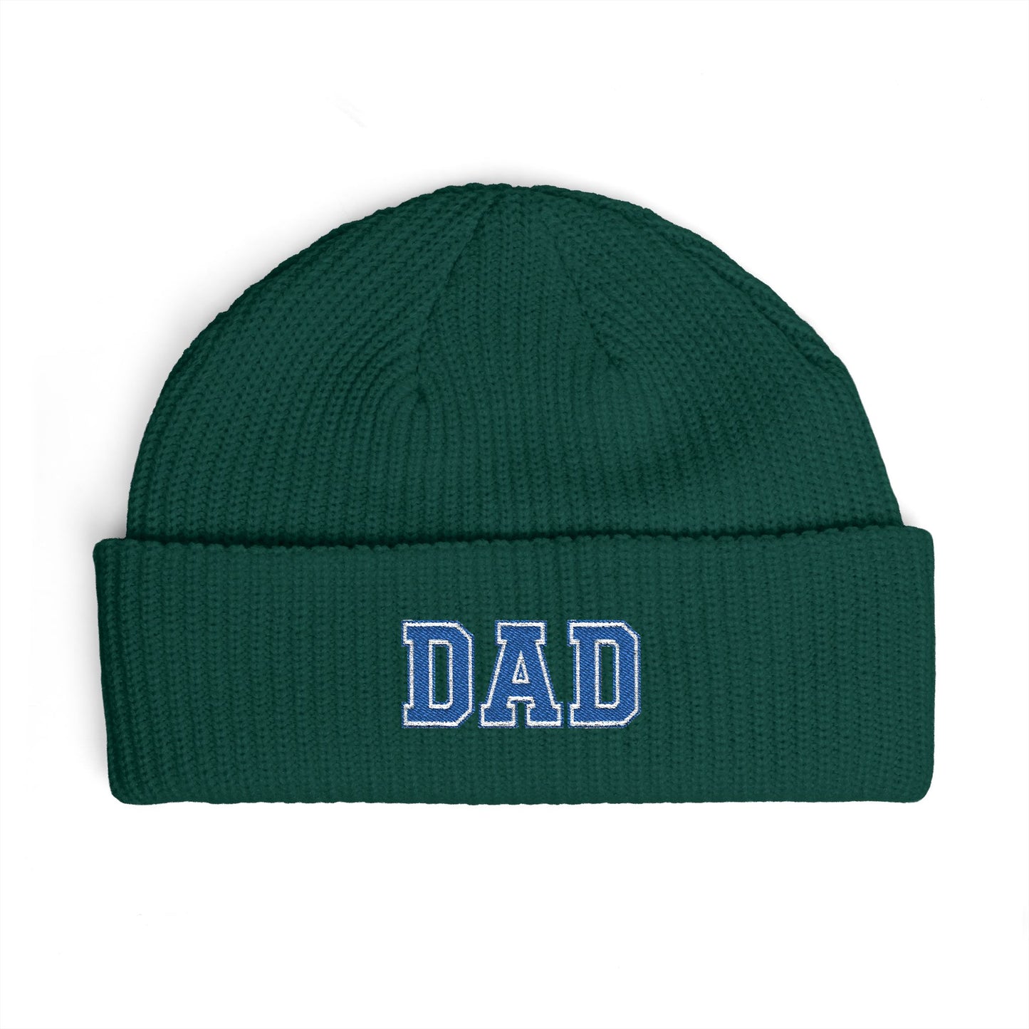 Dad Cuff Beanie — Embroidered Varsity Logo Knit Hat for Fathers, Gift for Dad Hats Printify