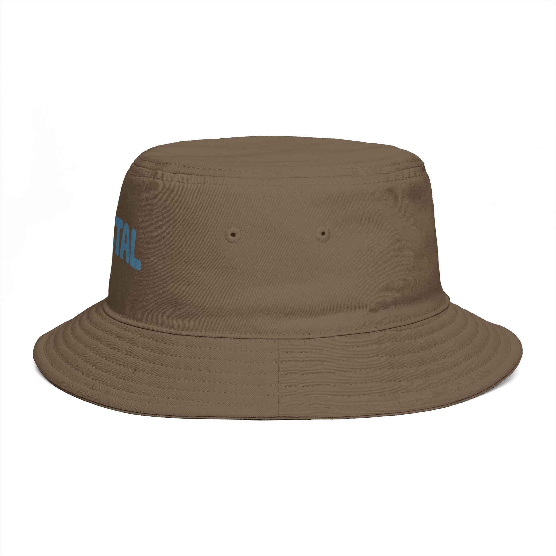 Coastal Bucket Hat — Brown Beach Sun Hat with 'COASTAL' Retro Text Hats Printify