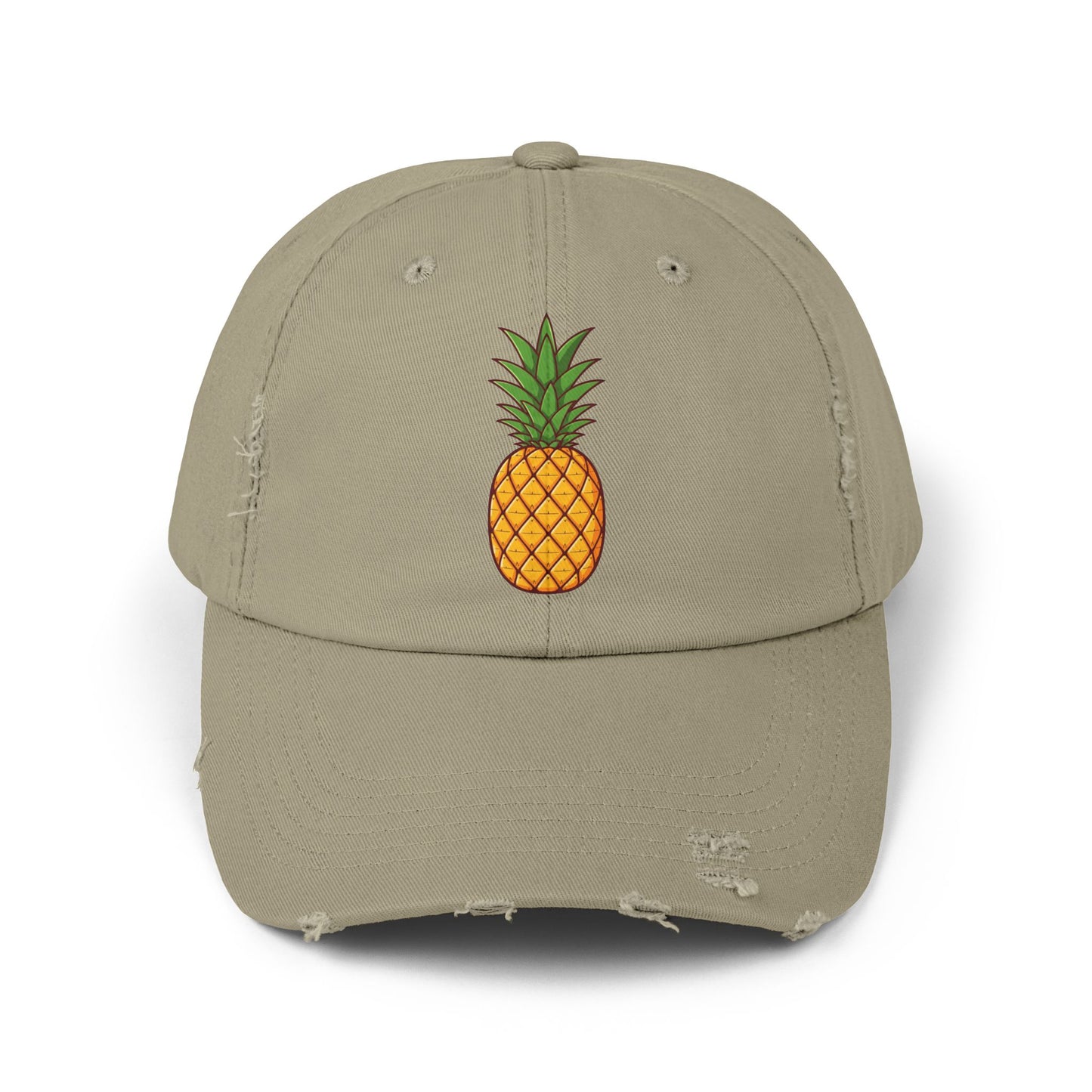 Distressed Pineapple Cap — Retro Embroidered Fruit Hat Hats Printify Light Olive One size