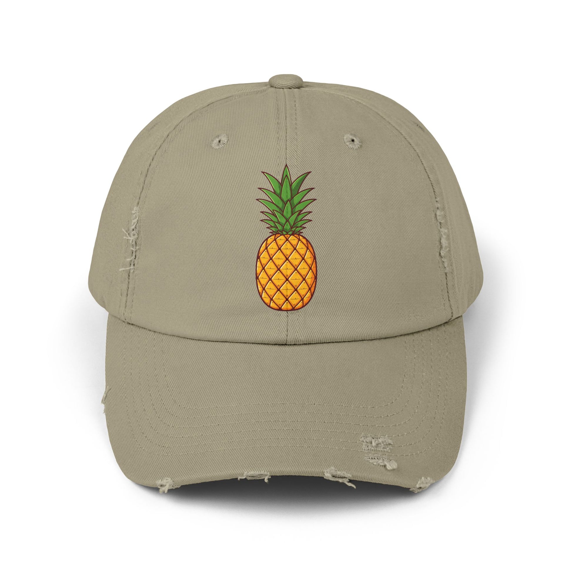 Distressed Pineapple Cap — Retro Embroidered Fruit Hat Hats Printify Light Olive One size