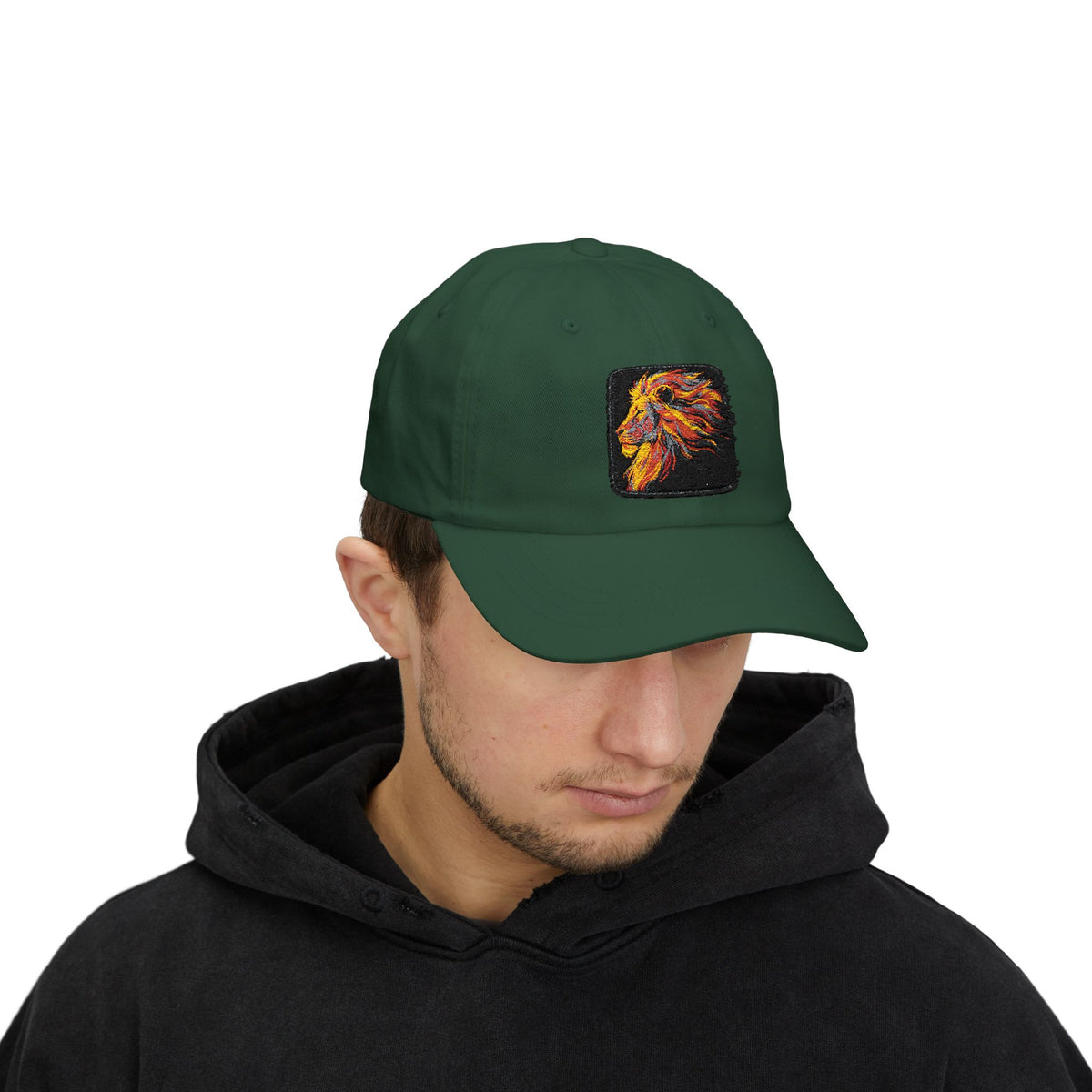 Dad Cap — Embroidered Fiery Lion Patch Baseball Hat