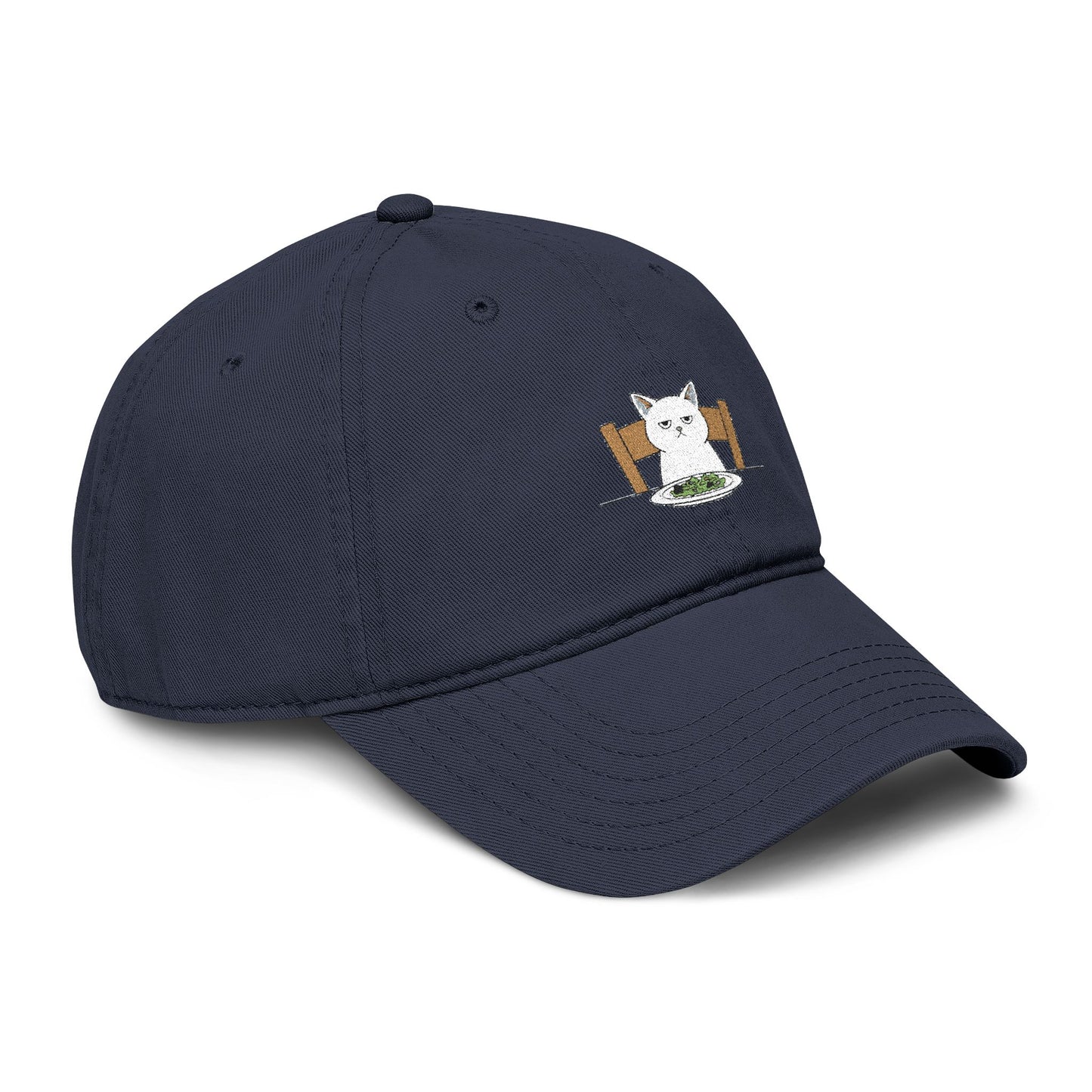 Washed Baseball Cap with Cute White Cat Embroidery