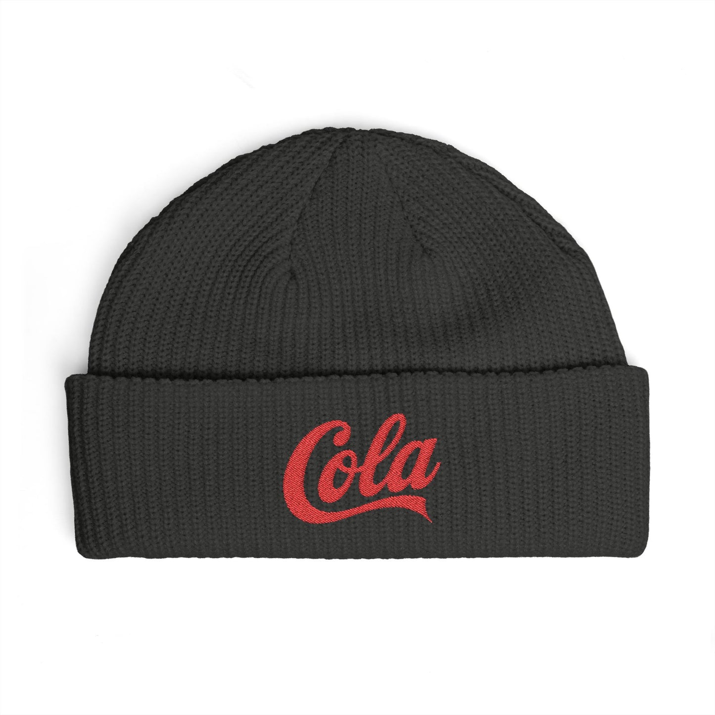 Cola Cuff Beanie — Retro Script Knit Hat Hats Printify One size Coal