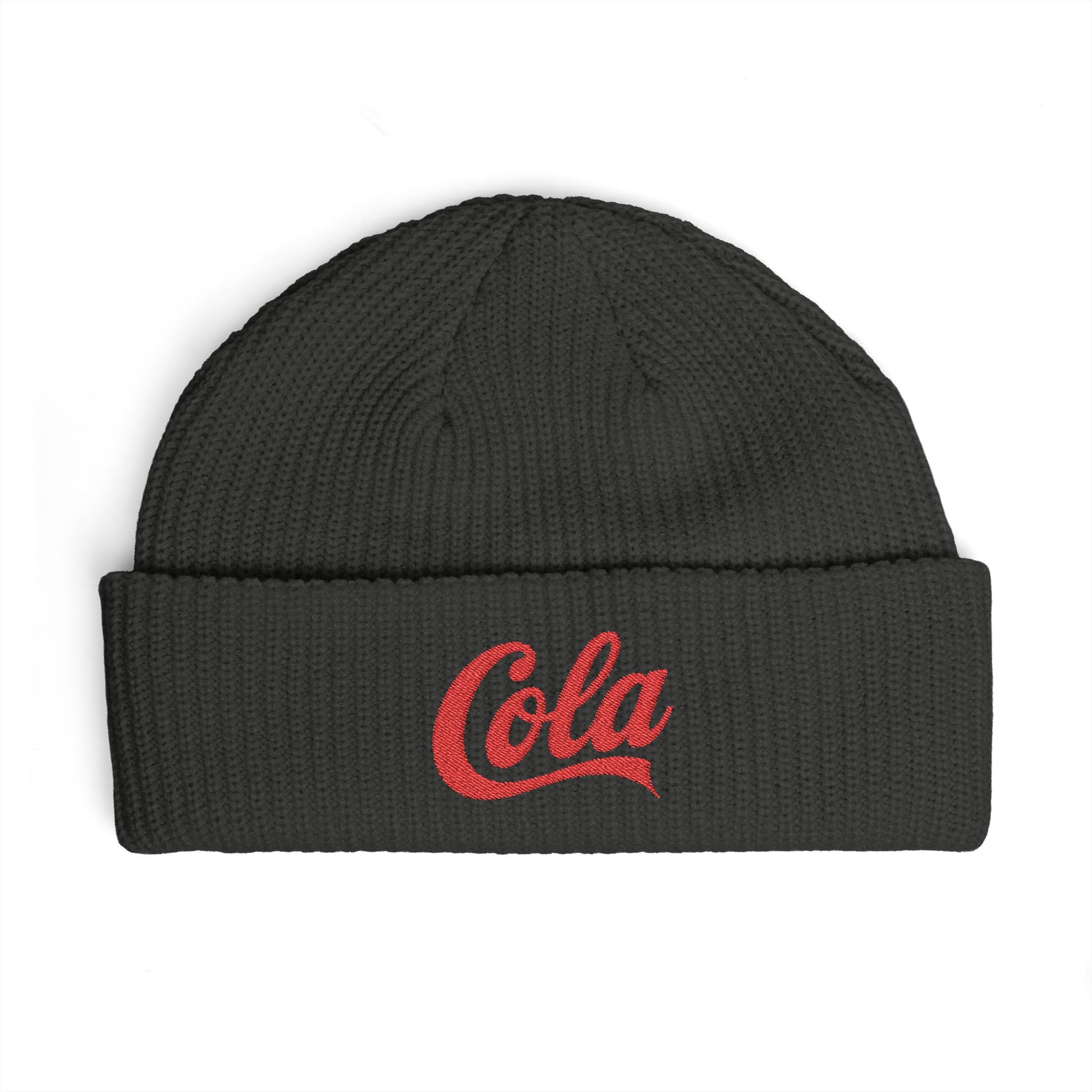 Cola Cuff Beanie — Retro Script Knit Hat Hats Printify One size Coal