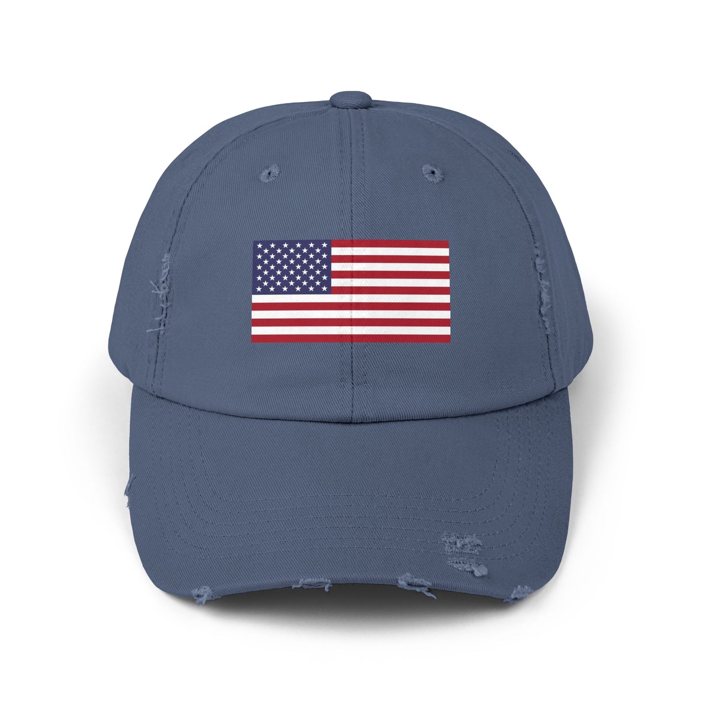 Distressed American Flag Cap — Vintage USA Baseball Hat Hats Printify Scotland Blue One size