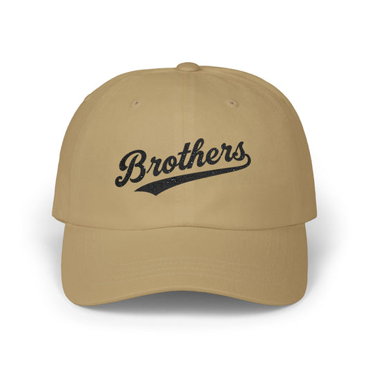 Brothers Dad Cap – Vintage Script Embroidered Baseball Hat Hats Printify Khaki One size