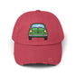 Distressed Cap — Retro Green Car Graphic Hat Hats Printify Dashing Red One size