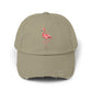 Distressed Flamingo Cap — Embroidered Pink Flamingo Baseball Hat Hats Printify Light Olive One size