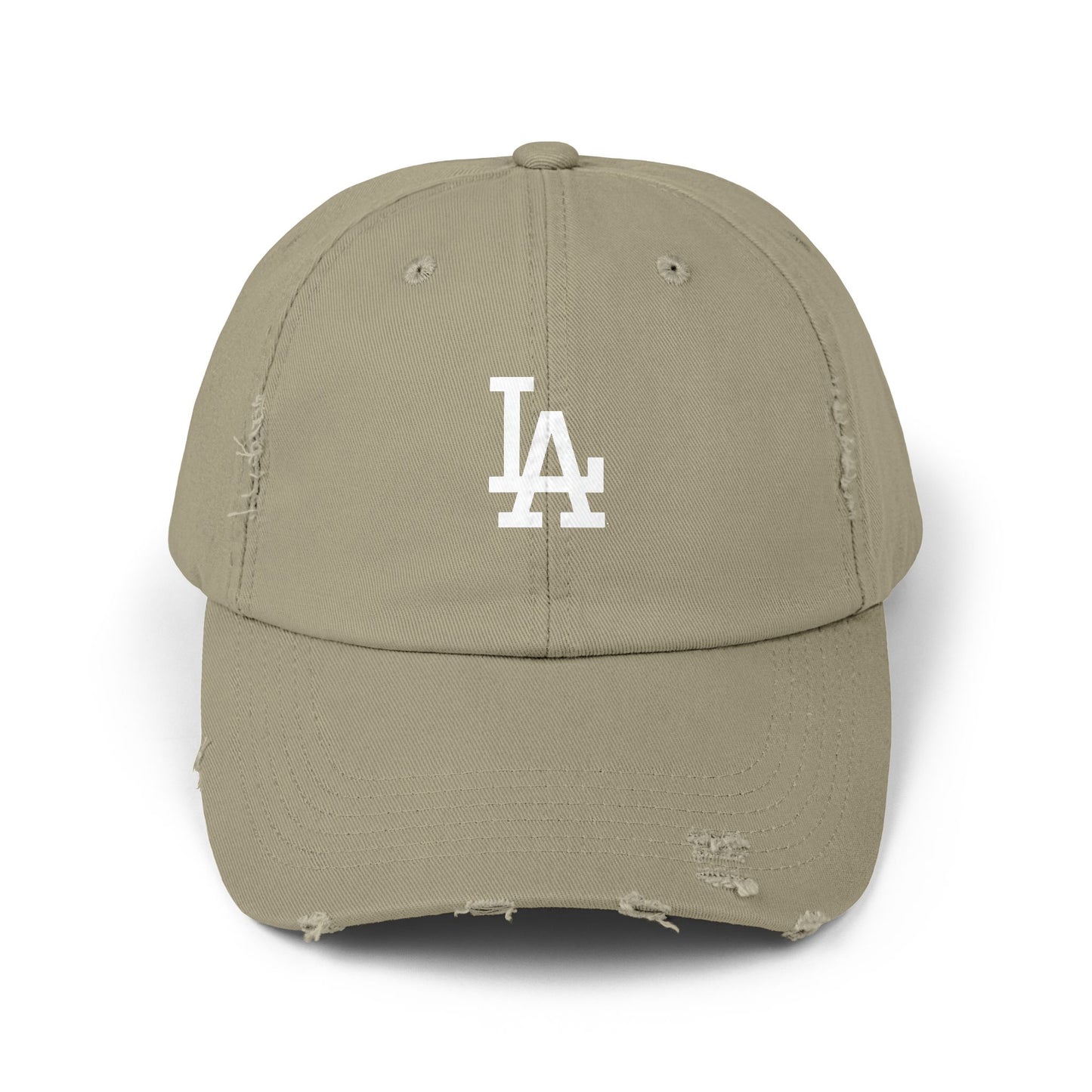 Distressed LA Baseball Cap — Vintage Black Dad Hat Hats Printify Light Olive One size