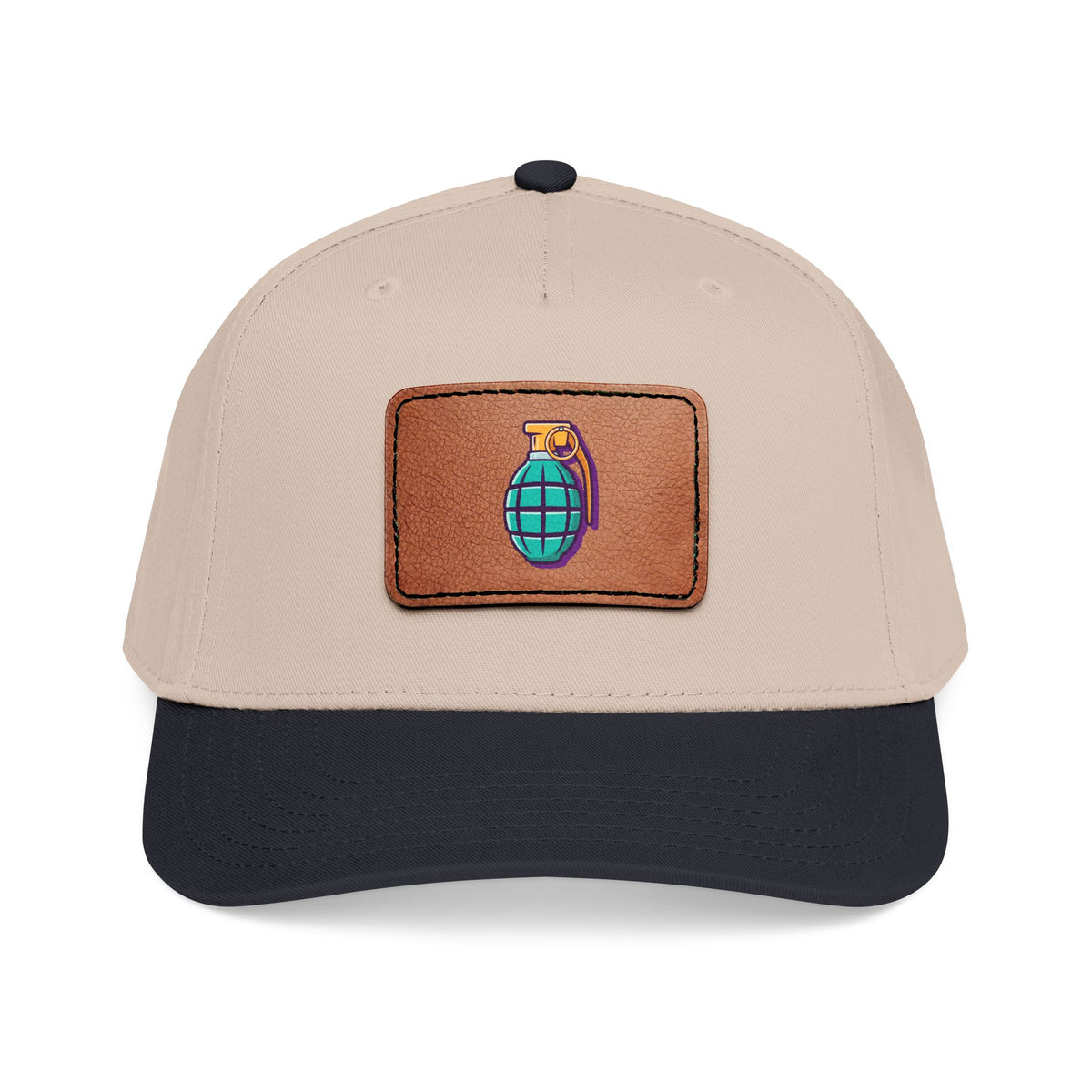 Leather Patch Baseball Cap — Retro Grenade Patch Hat Hats Printify One size Black / Khaki / Light Brown patch Rectangle