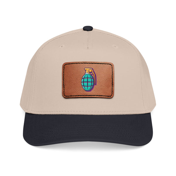 Leather Patch Baseball Cap — Retro Grenade Patch Hat Hats Printify One size Black / Khaki / Light Brown patch Rectangle