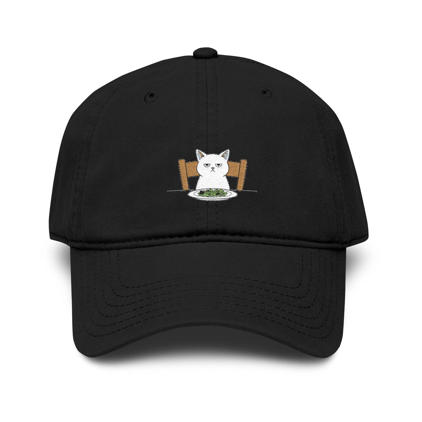 Washed Baseball Cap with Cute White Cat Embroidery
