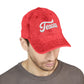 Vintage Embroidered Texas Cap — Distressed Red Baseball Hat Hats Printify