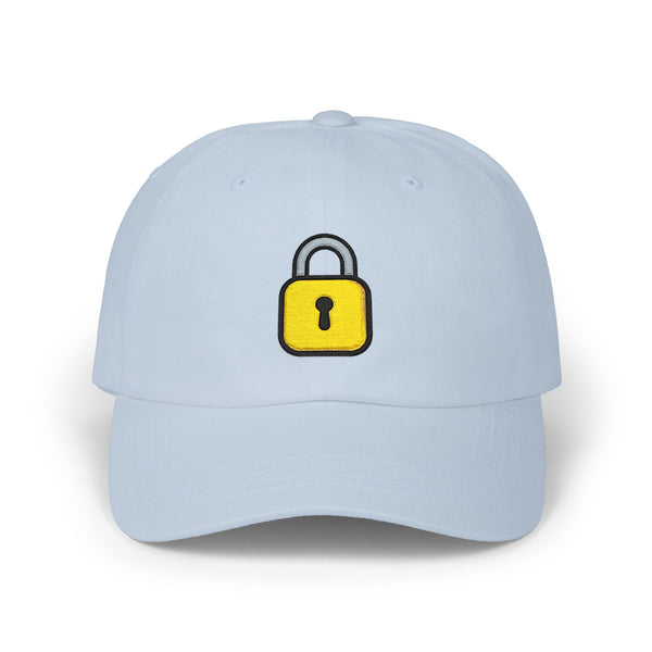 Lock Embroidered Dad Cap — Minimal Yellow Padlock Baseball Hat Hats Printify Light Blue One size