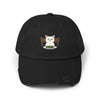 Distressed Cat At Dinner Cap — Cute White Cat Sitting at Table Baseball Hat Hats Printify Black One size