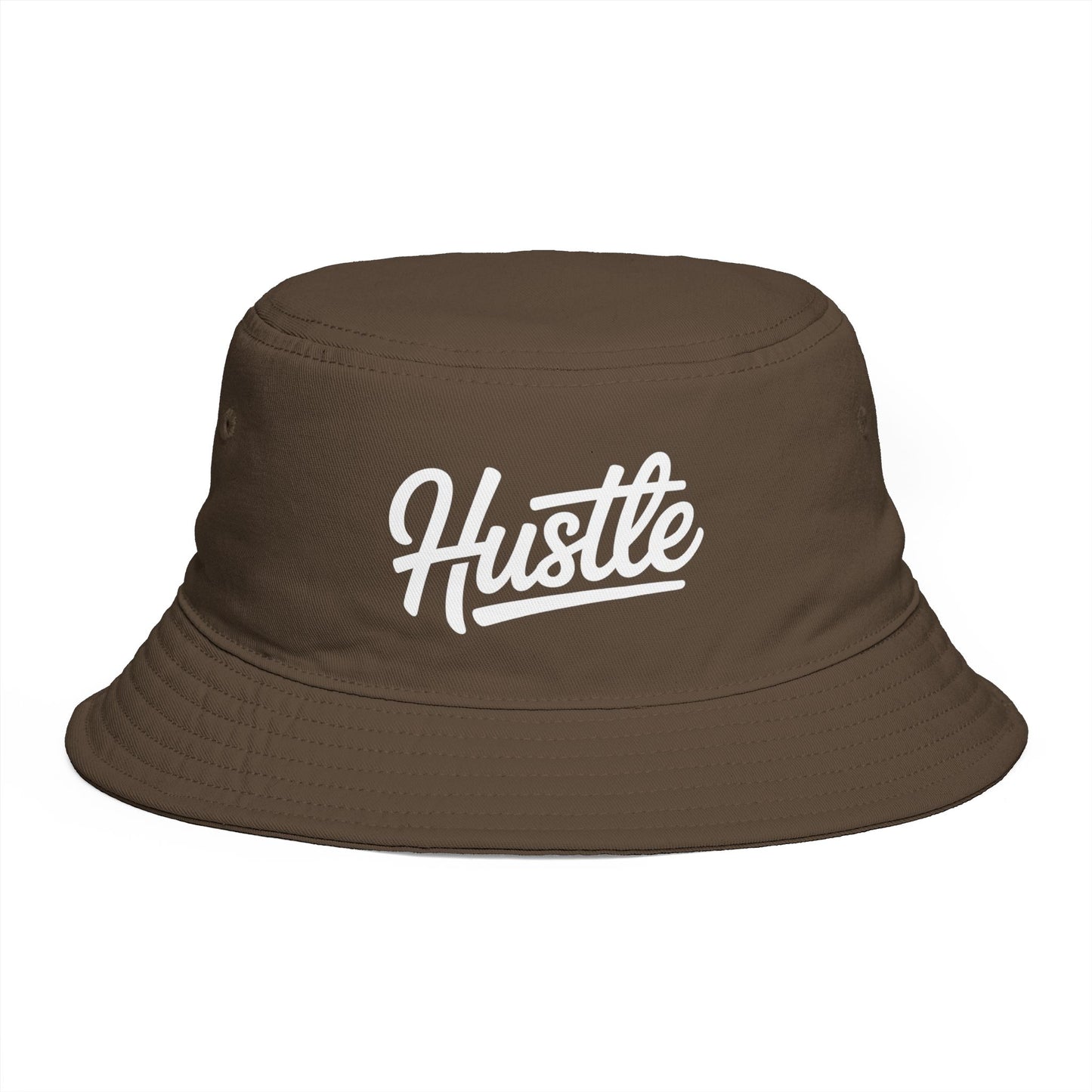 Hustle Embroidered Bucket Hat — Retro Script Streetwear Cap Hats Printify One size Walnut