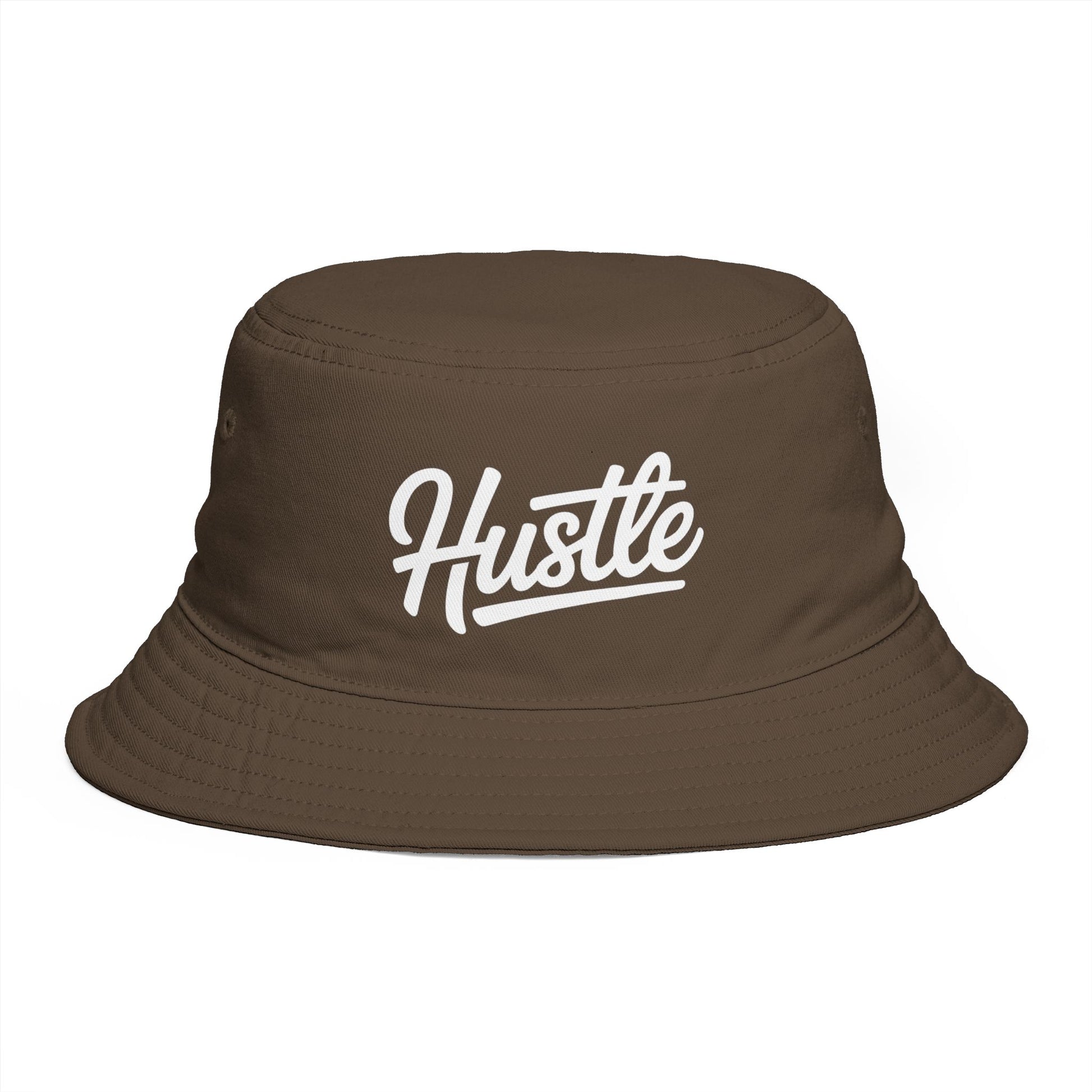 Hustle Embroidered Bucket Hat — Retro Script Streetwear Cap Hats Printify One size Walnut