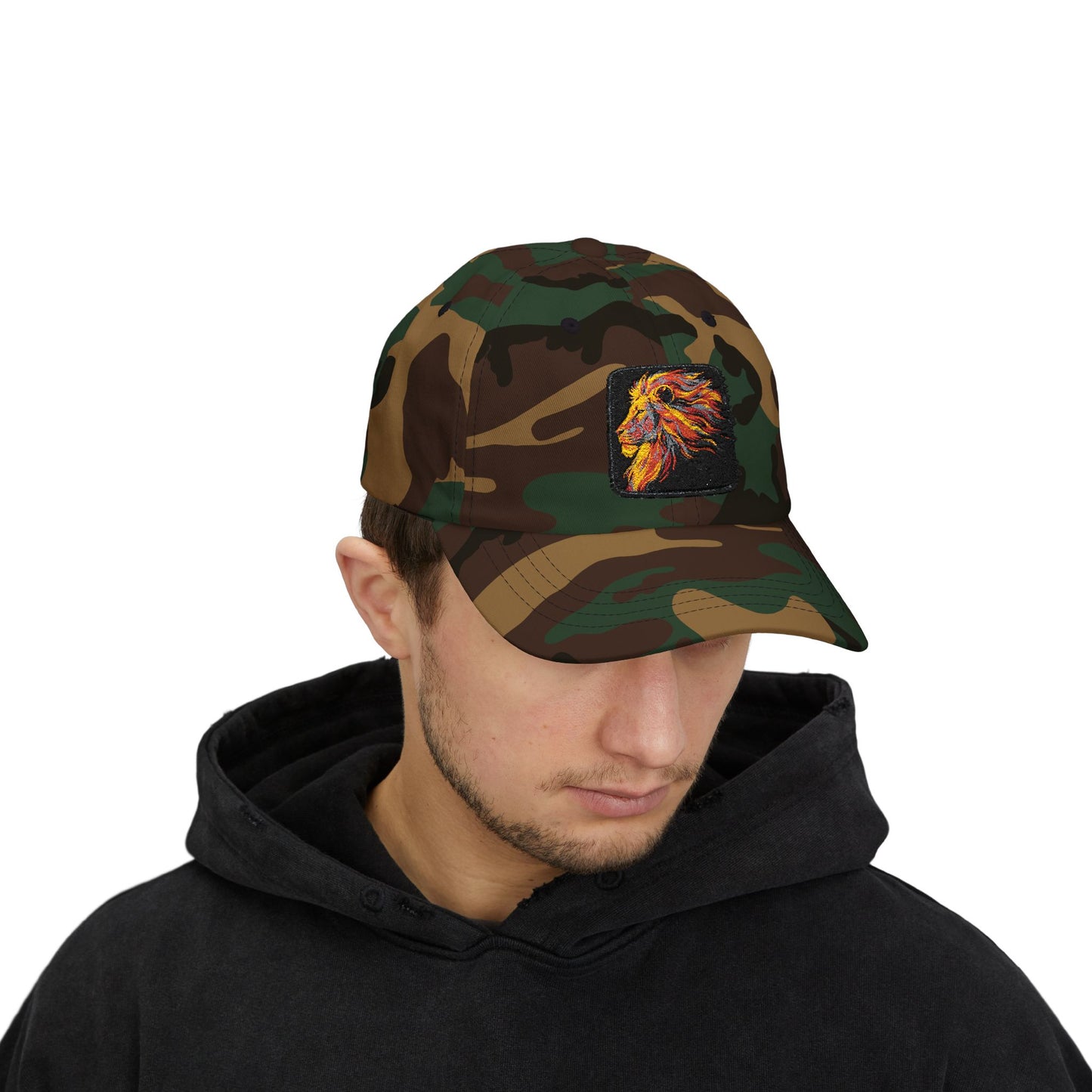Dad Cap — Embroidered Fiery Lion Patch Baseball Hat