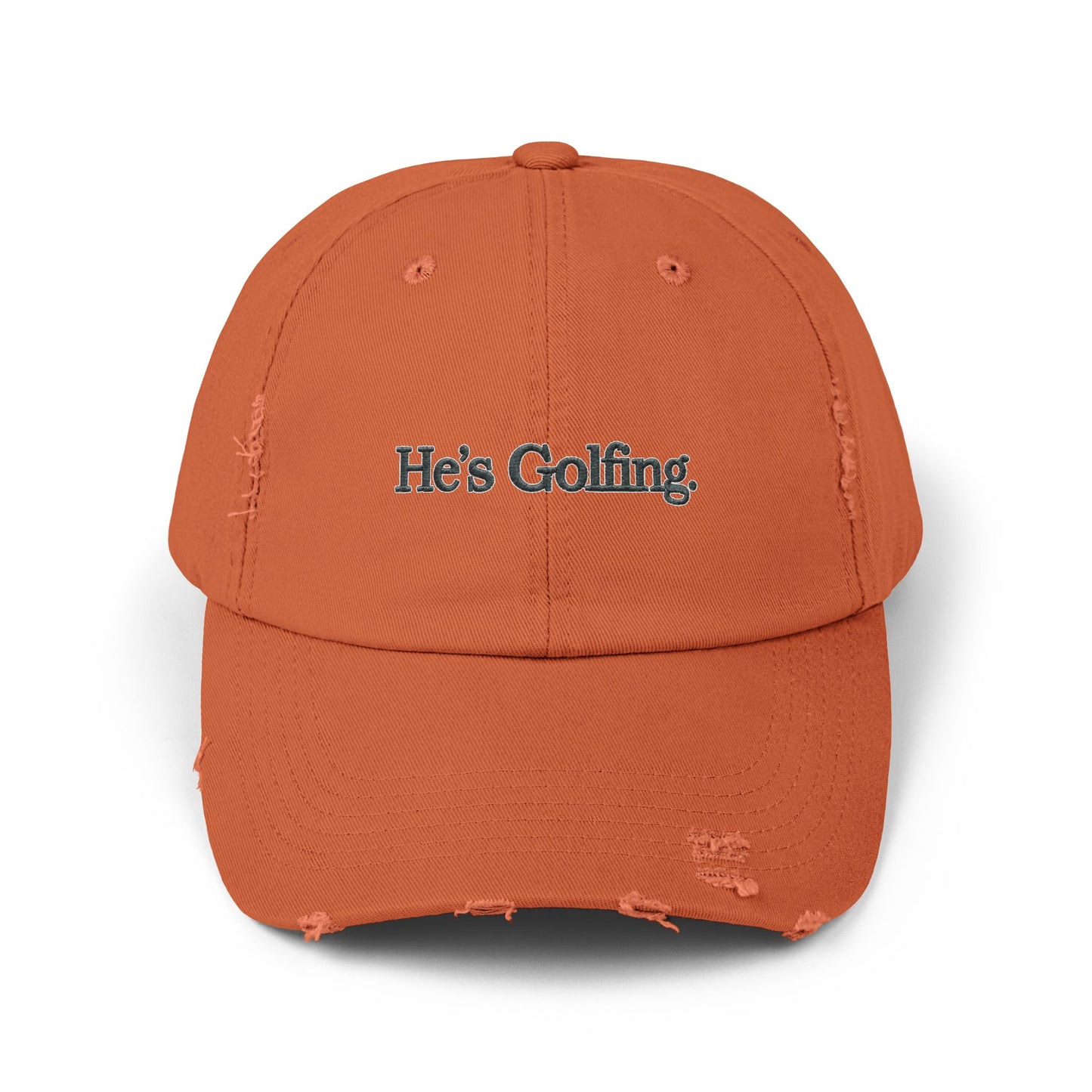 He's Goin' Distressed Dad Hat — Vintage Black Embroidered Cap