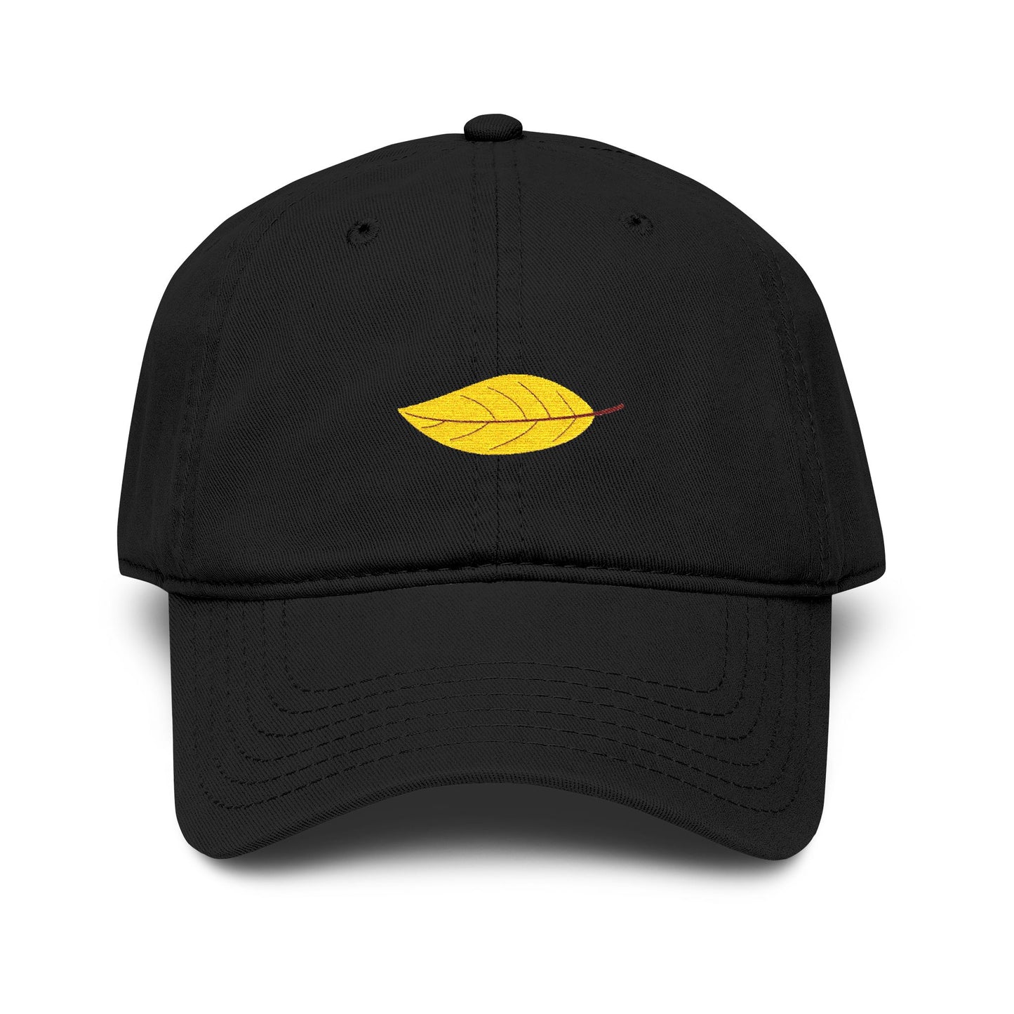 Washed Cotton Baseball Cap with Embroidered Yellow Leaf – Casual Fall Hat